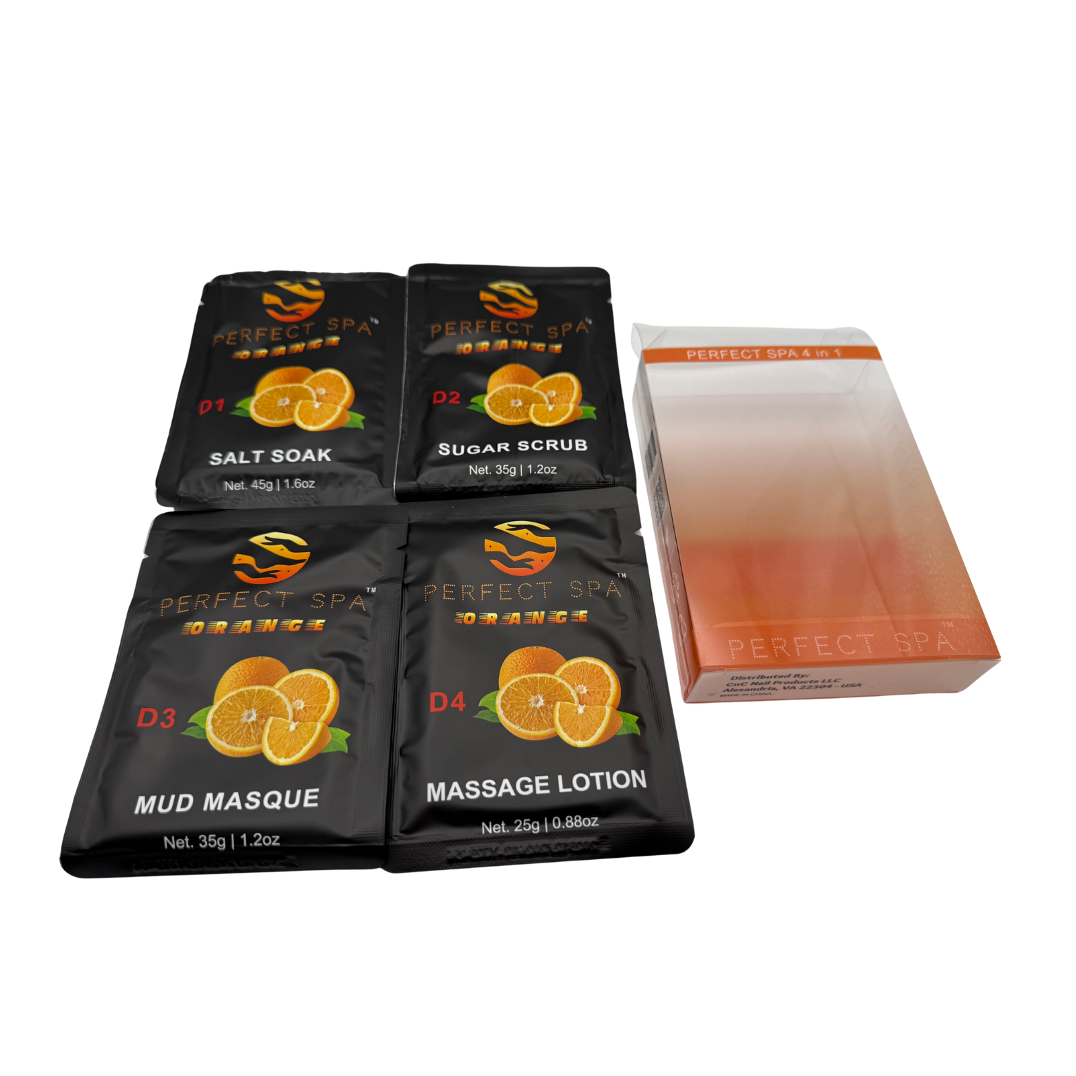 Perfect Spa Orange 4-Step Pedicure Kit – Box of 50 | Energizing Citrus Pedicure System