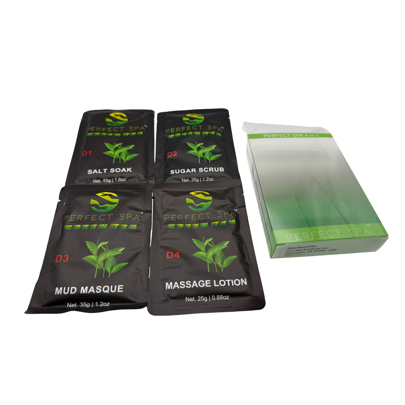 Perfect Spa Green Tea 4-Step Pedicure Kit – Box of 50 | Detoxifying Antioxidant Pedicure