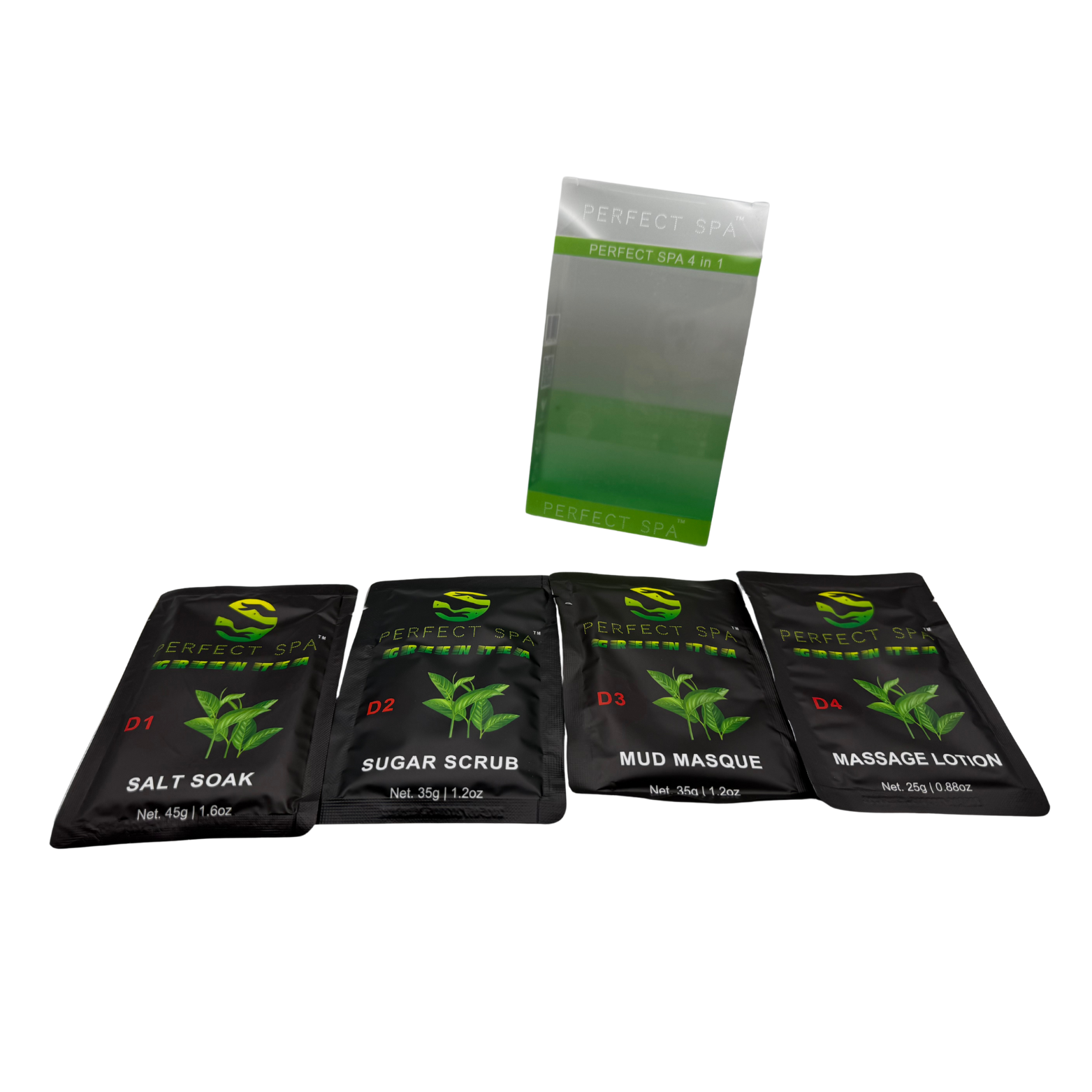 Perfect Spa Green Tea 4-Step Pedicure Kit – Box of 50 | Detoxifying Antioxidant Pedicure