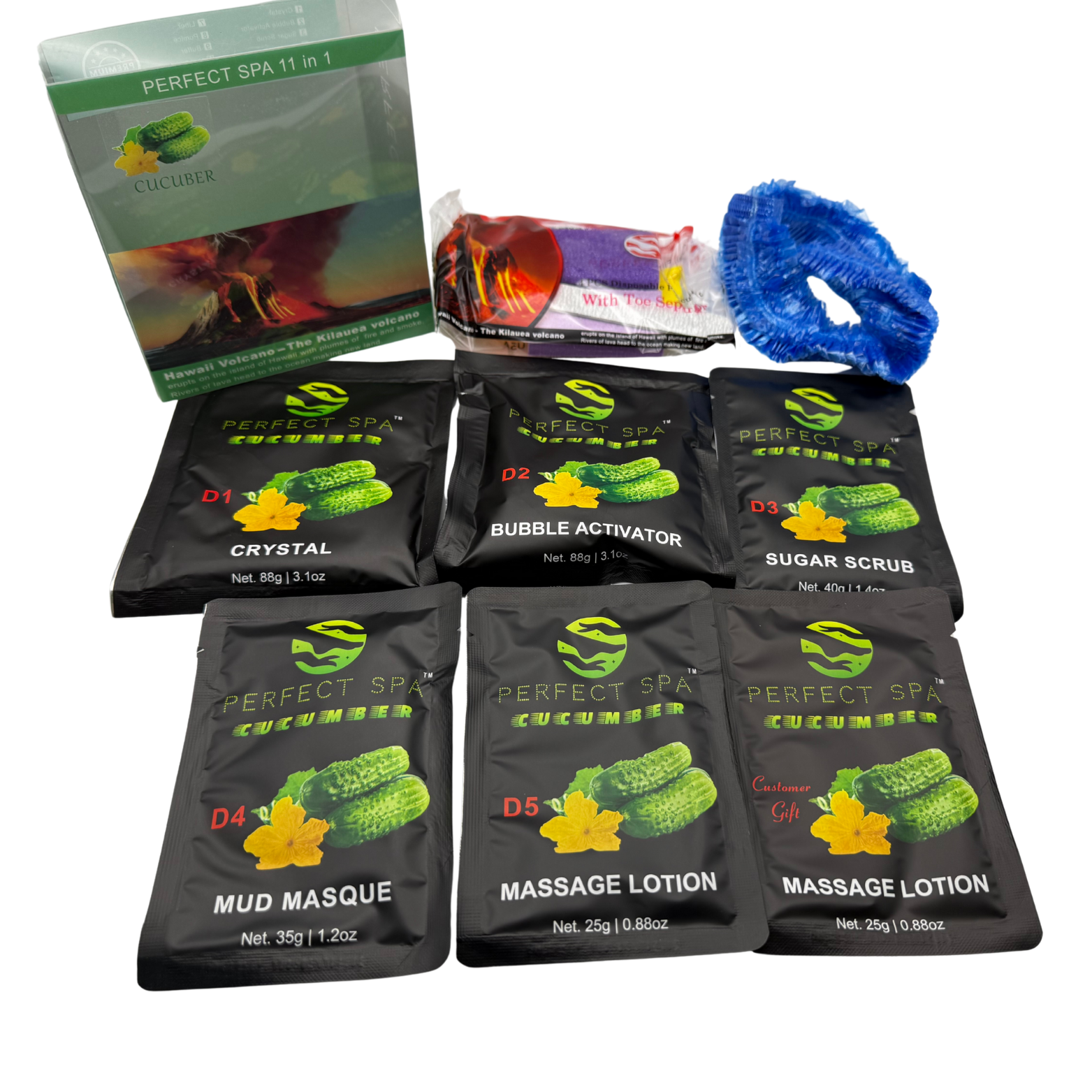 Perfect Spa Hawaii Volcano - The Kilauea Volcano Cucumber 11-in-1 Pedicure Kit – Box of 36 | Cooling & Refreshing Bubble Spa