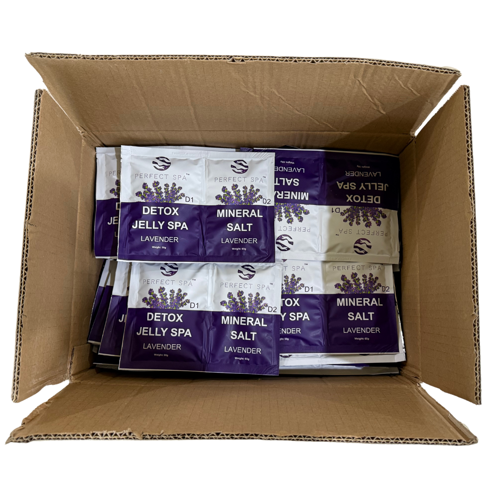 Perfect Spa Crystal Jelly Spa – Lavender (Detox + Mineral Salt) – 100 Set Bulk Case