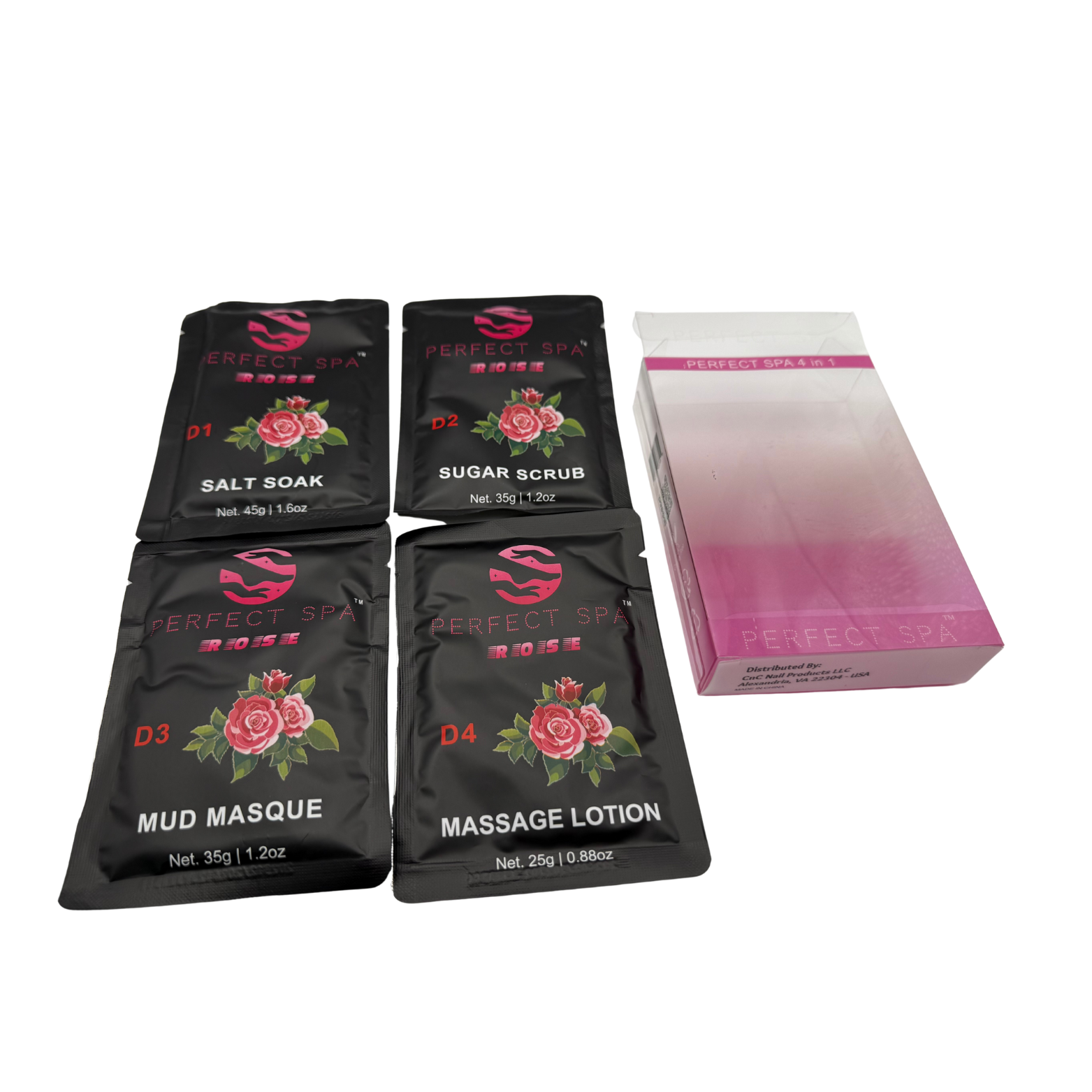 Perfect Spa Rose 4-Step Pedicure Kit – Box of 50 | Hydrating Floral Pedicure