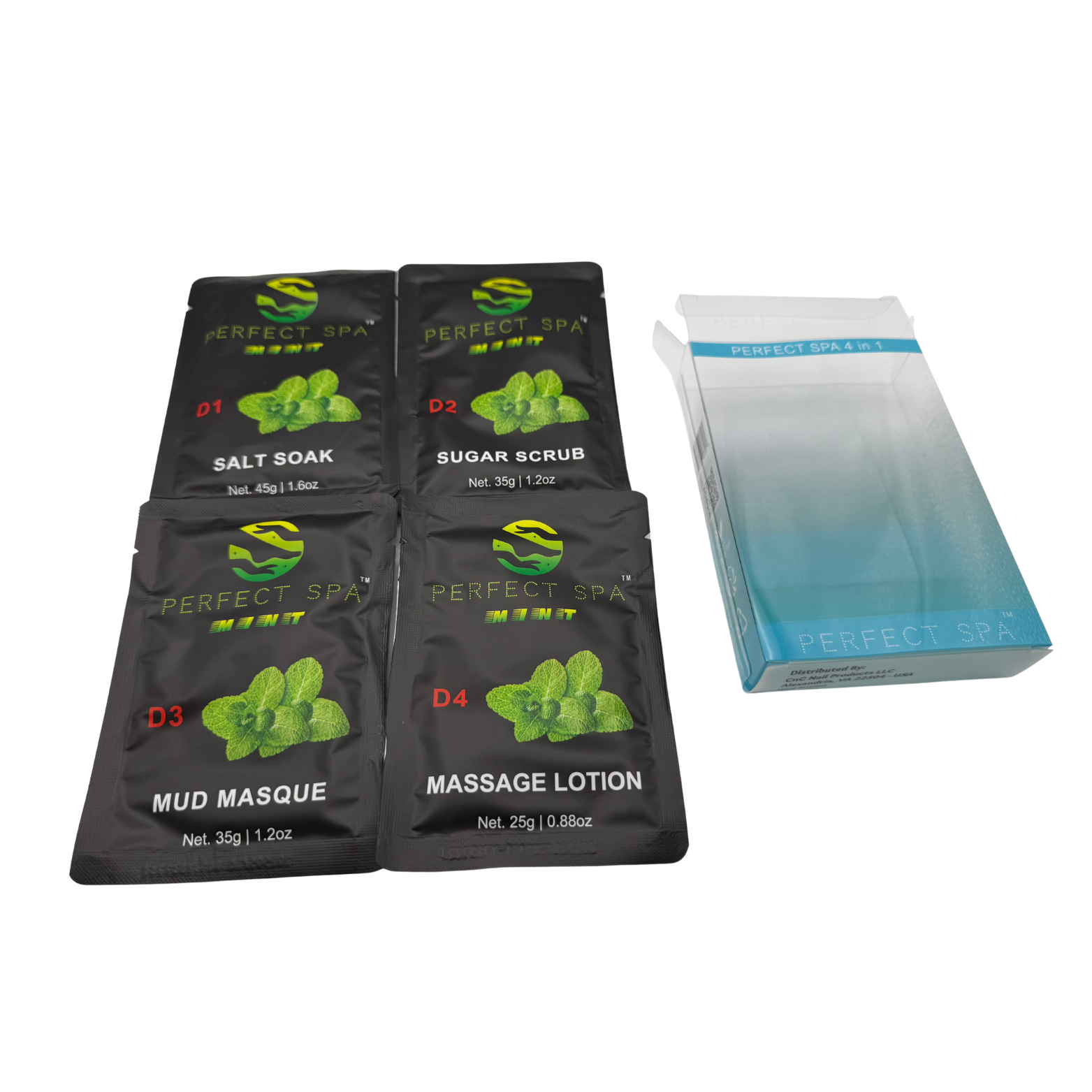 Perfect Spa Mint 4-Step Pedicure Kit – Box of 50 | Invigorating Cooling Pedicure