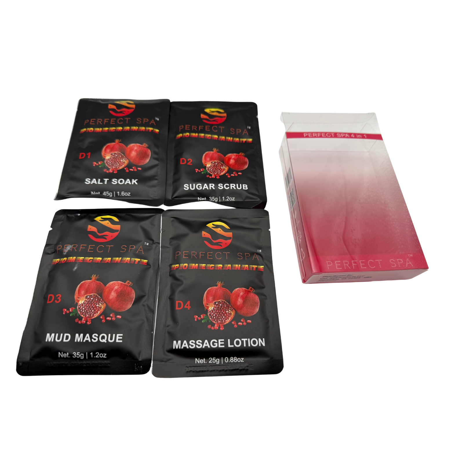 Perfect Spa Pomegranate 4-Step Pedicure Kit – Box of 50 | Brightening & Revitalizing Pedicure Treatment