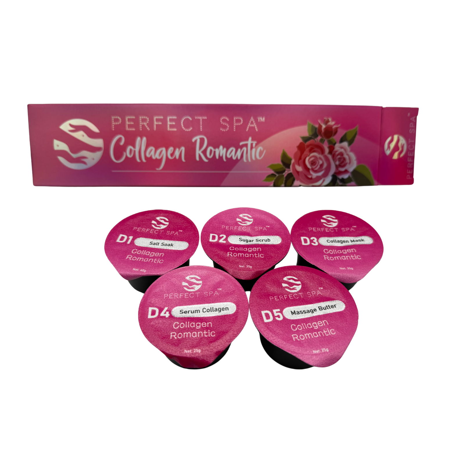 Perfect Spa Collagen Romantic – 5-in-1 Pedicure Kit (Box of 50) | Floral & Hydrating Collagen Pedicure