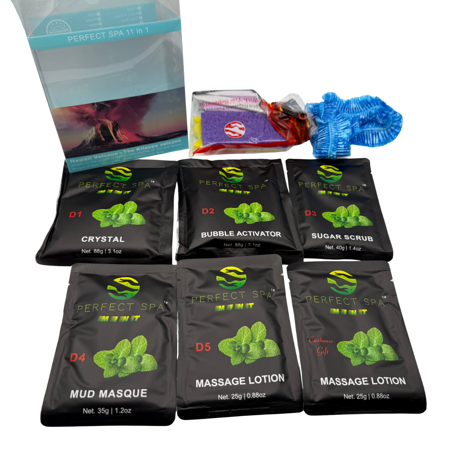 Perfect Spa Hawaii Volcano - The Kilauea Volcano Mint 11-in-1 Pedicure Kit – Box of 36 | Invigorating Cooling Bubble Spa