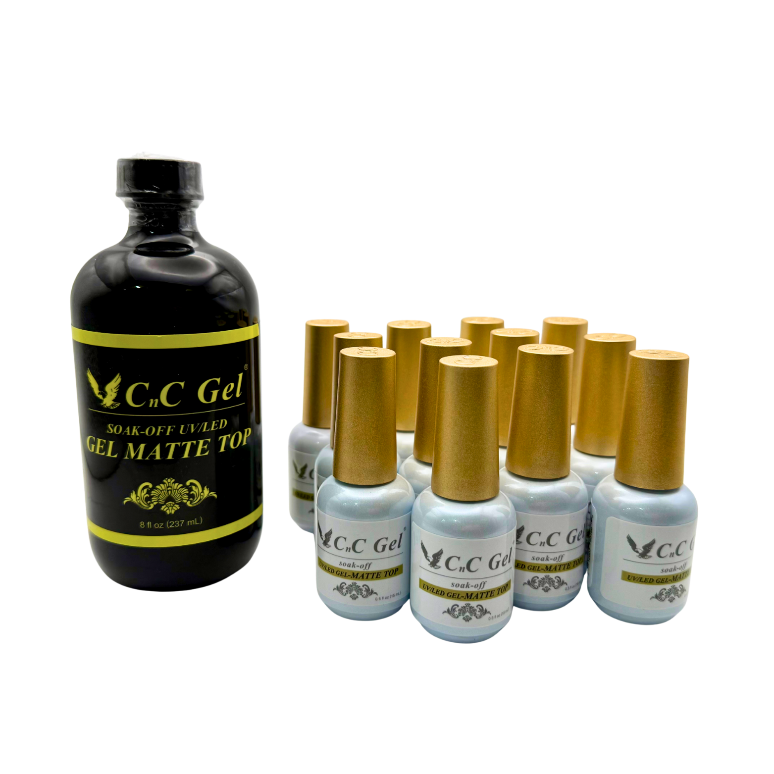 CnC Gel Matte Top Coat - Soak-Off UV/LED – 8oz + 12 Free 0.5oz Bottles