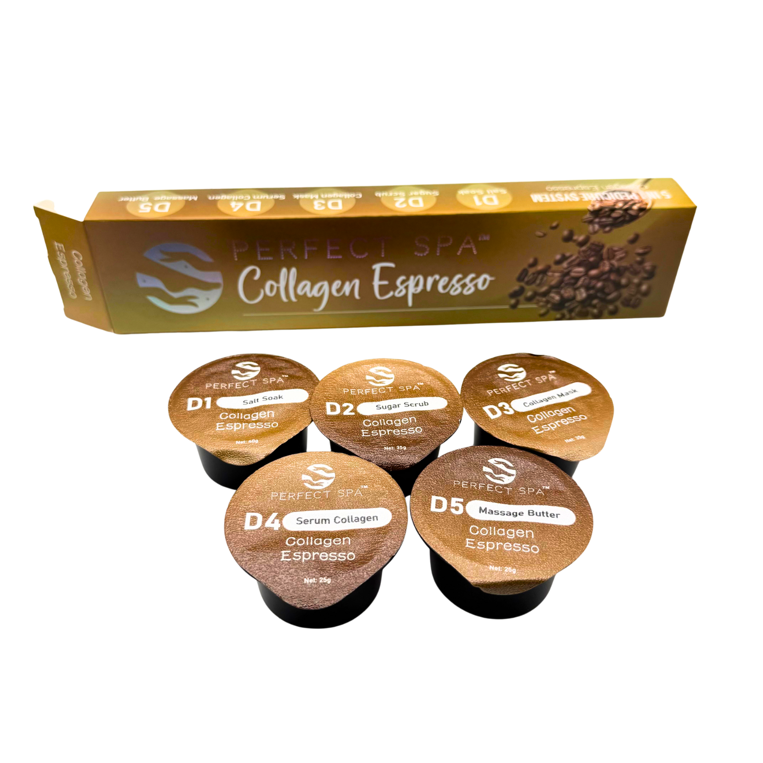 Perfect Spa Collagen Espresso – 5-in-1 Pedicure Kit (Box of 50) | Nourishing & Detoxifying Collagen Pedicure