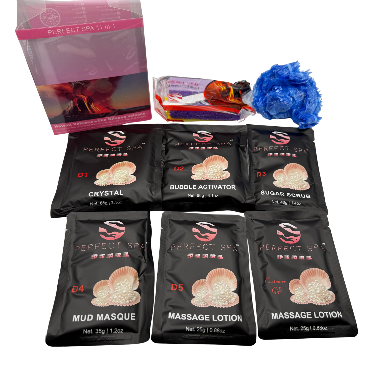 Perfect Spa Hawaii Volcano - The Kilauea Volcano Pearl 11-in-1 Pedicure Kit – Box of 36 | Brightening & Rejuvenating Bubble Spa