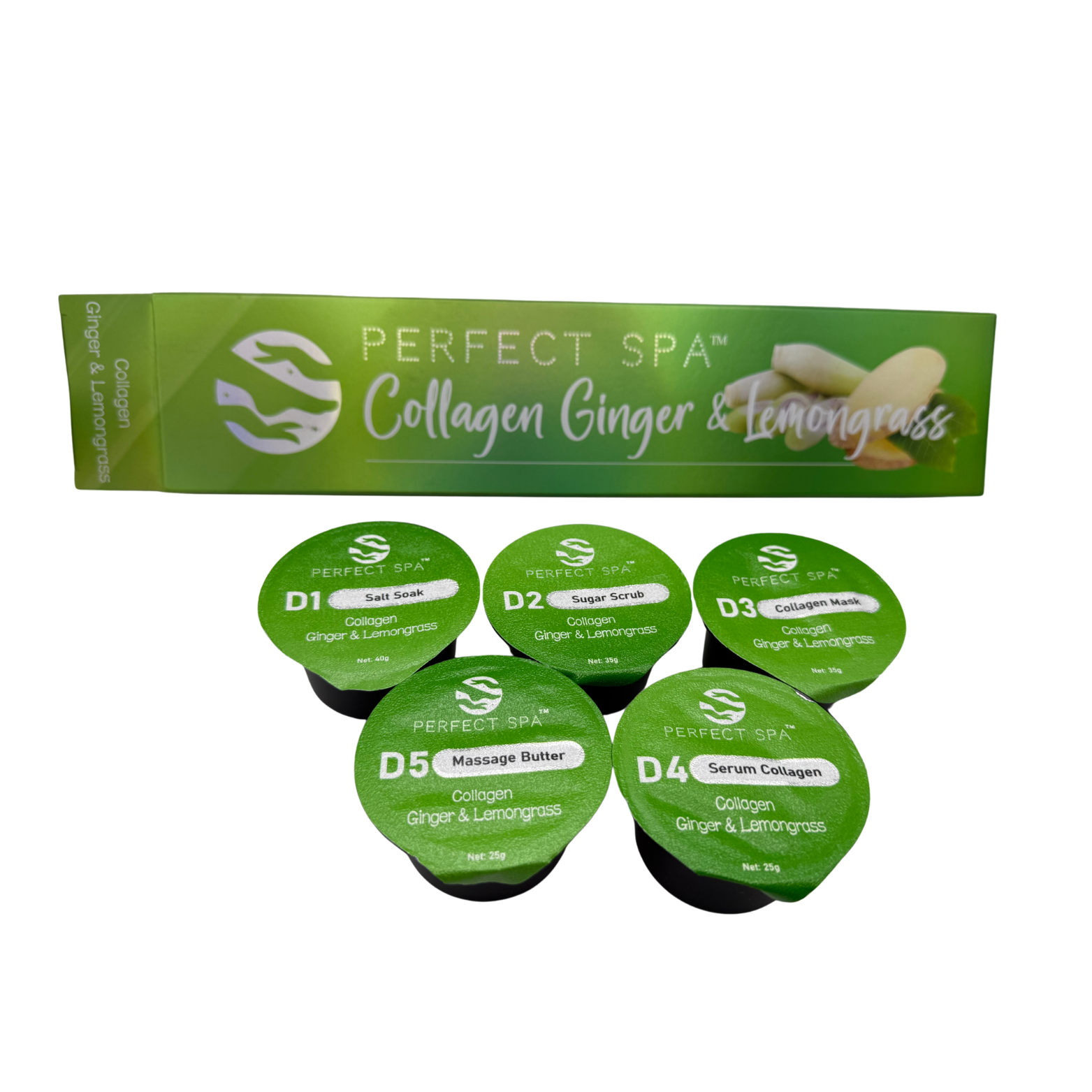 Perfect Spa Collagen Ginger & Lemongrass – 5-in-1 Pedicure Kit (Box of 50) | Refreshing & Detoxifying Collagen Pedicure
