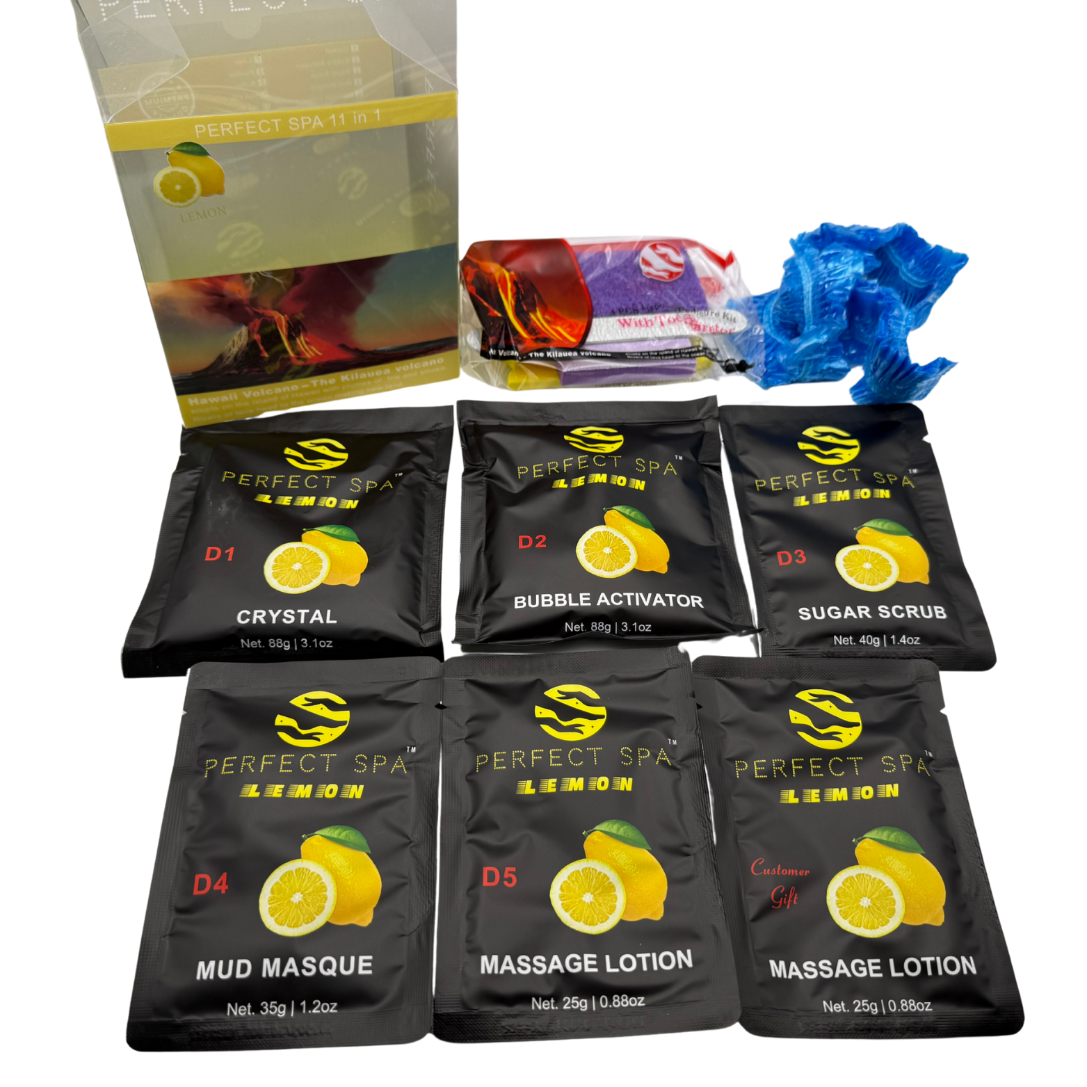 Perfect Spa Hawaii Volcano - The Kilauea Volcano Lemon 11-in-1 Pedicure Kit – Box of 36 | Brightening & Refreshing Bubble Spa