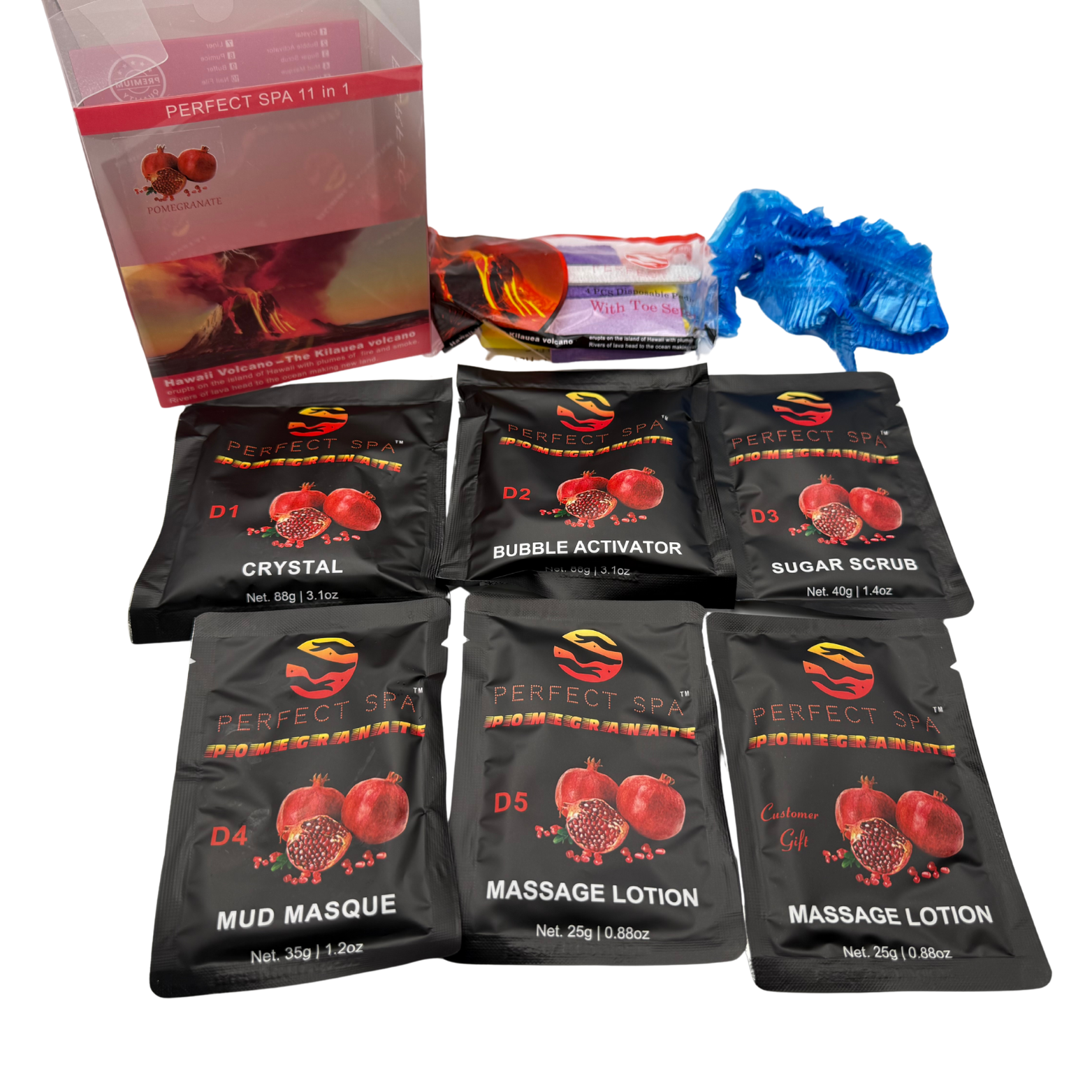 Perfect Spa Hawaii Volcano - The Kilauea Volcano Pomegranate 11-in-1 Pedicure Kit – Box of 36 | Revitalizing & Antioxidant Bubble Spa
