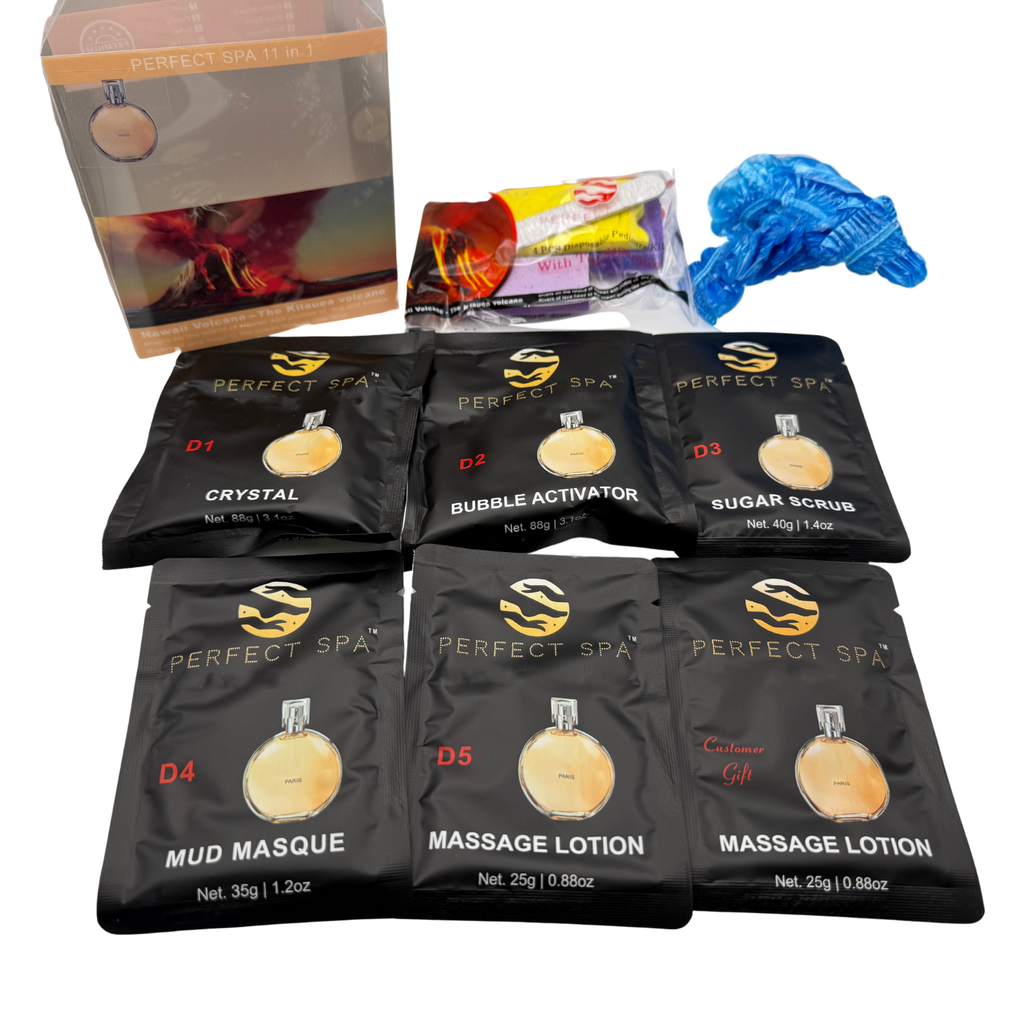Perfect Spa Hawaii Volcano - The Kilauea Volcano Perfect No.5 11-in-1 Pedicure Kit – Box of 36 | Luxury Perfume-Inspired Bubble Spa