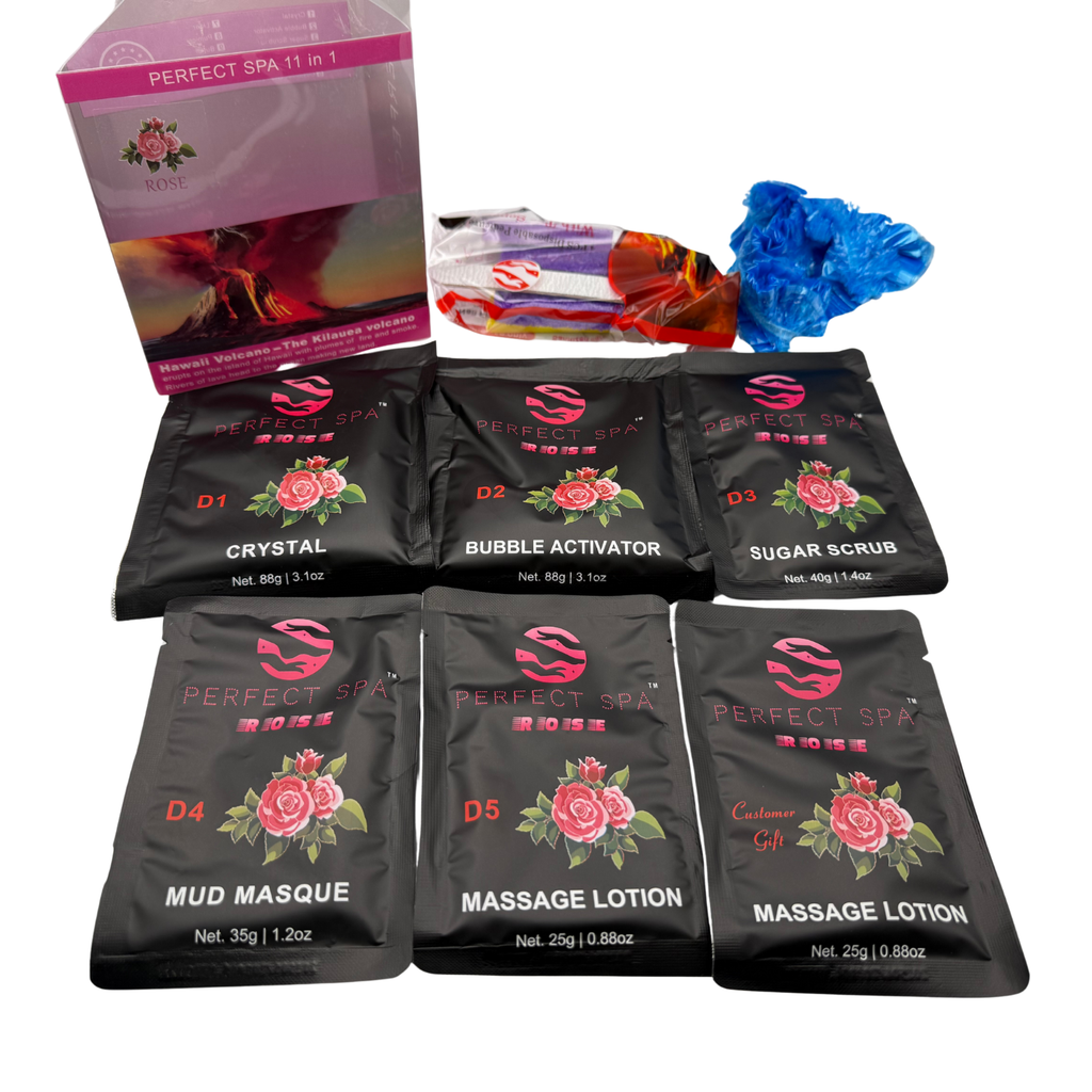 Perfect Spa Hawaii Volcano - The Kilauea Volcano Rose 11-in-1 Pedicure Kit – Box of 36 | Hydrating Floral Bubble Spa
