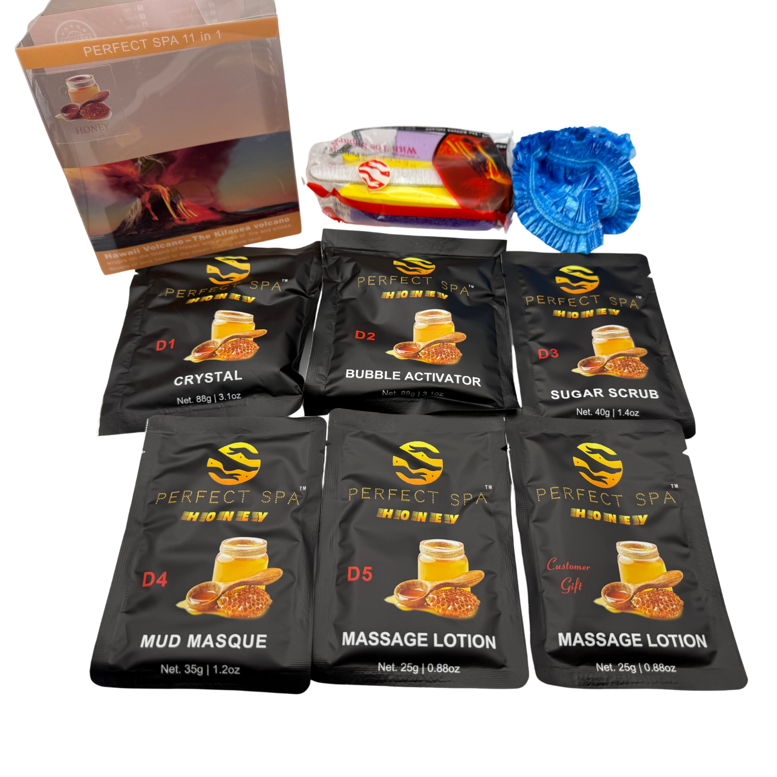 Perfect Spa Hawaii Volcano - The Kilauea Volcano Honey 11-in-1 Pedicure Kit – Box of 36 | Nourishing & Moisturizing Bubble Spa