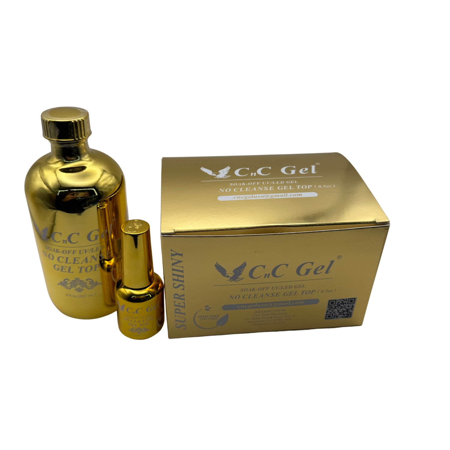 CnC Gel Top No Cleanse - HEMA/TPO-FREE - Soak-Off UV/LED – 8oz + 12 Free 0.5oz Bottles