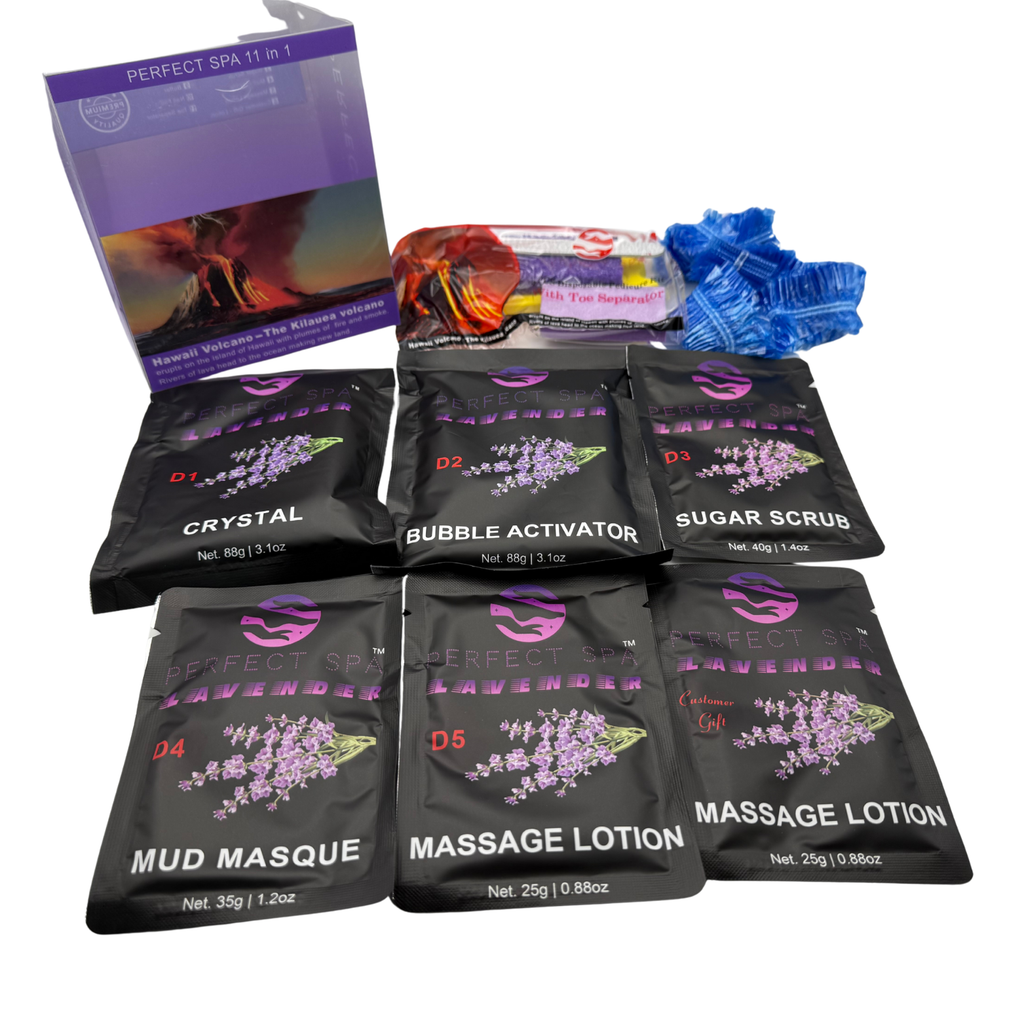 Perfect Spa Hawaii Volcano - The Kilauea Volcano Lavender 11-in-1 Pedicure Kit – Box of 36 | Calming & Relaxing Deluxe Bubble Spa