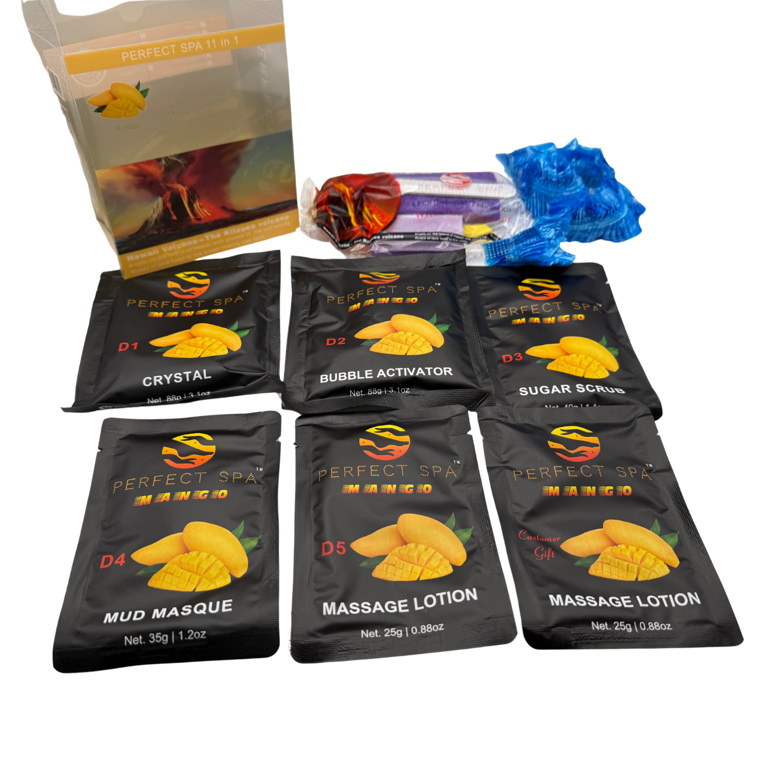 Perfect Spa Hawaii Volcano - The Kilauea Volcano Mango 11-in-1 Pedicure Kit – Box of 36 | Tropical Hydration Deluxe Bubble Spa