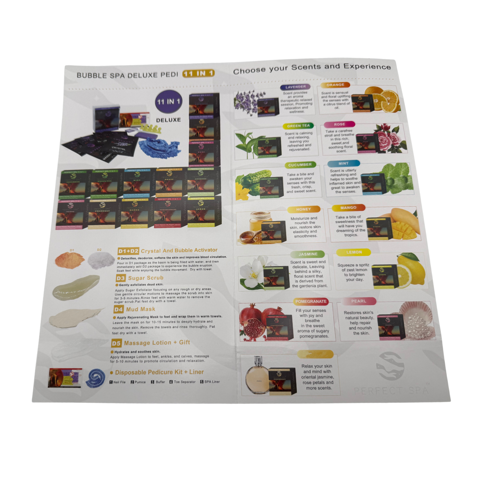 Perfect Spa Hawaii Volcano - The Kilauea Volcano Perfect No.5 11-in-1 Pedicure Kit – Box of 36 | Luxury Perfume-Inspired Bubble Spa