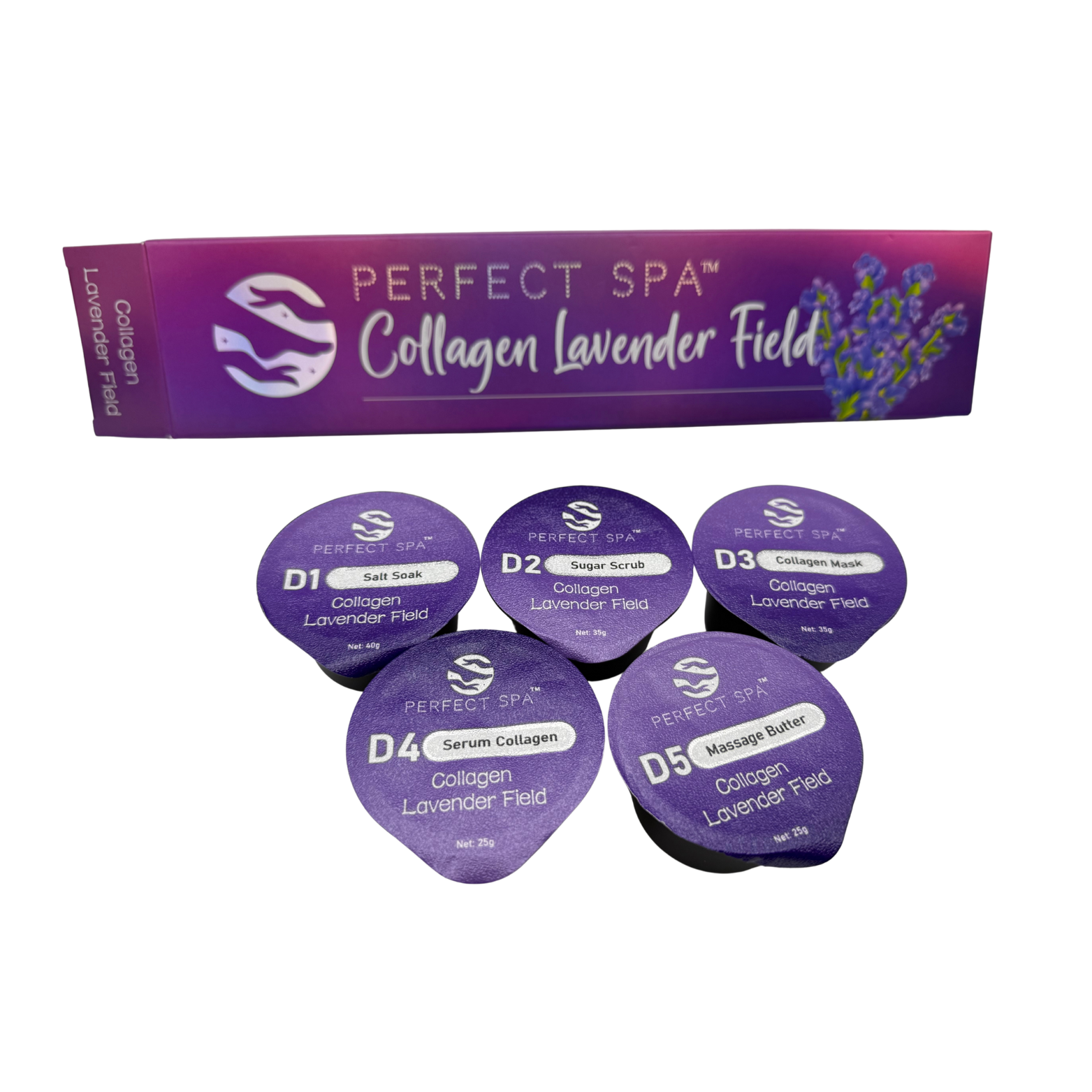 Perfect Spa Collagen Lavender Field – 5-in-1 Pedicure Kit (Box of 50) | Calming Aromatherapy Collagen Pedicure
