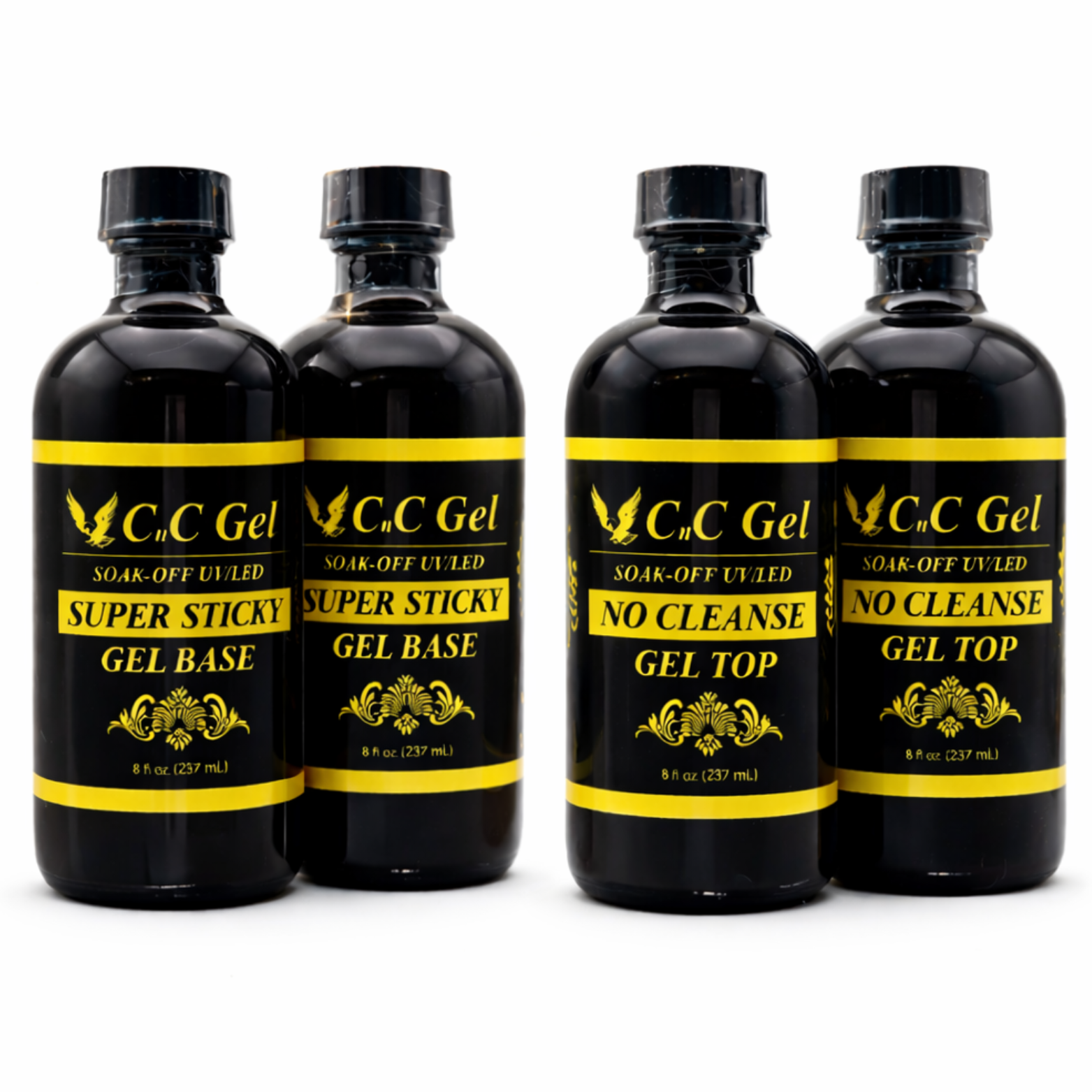 CnC Gel Professional Base & Top Bundle – 2 Super Sticky Base + 2 No Cleanse Top (8oz Each)