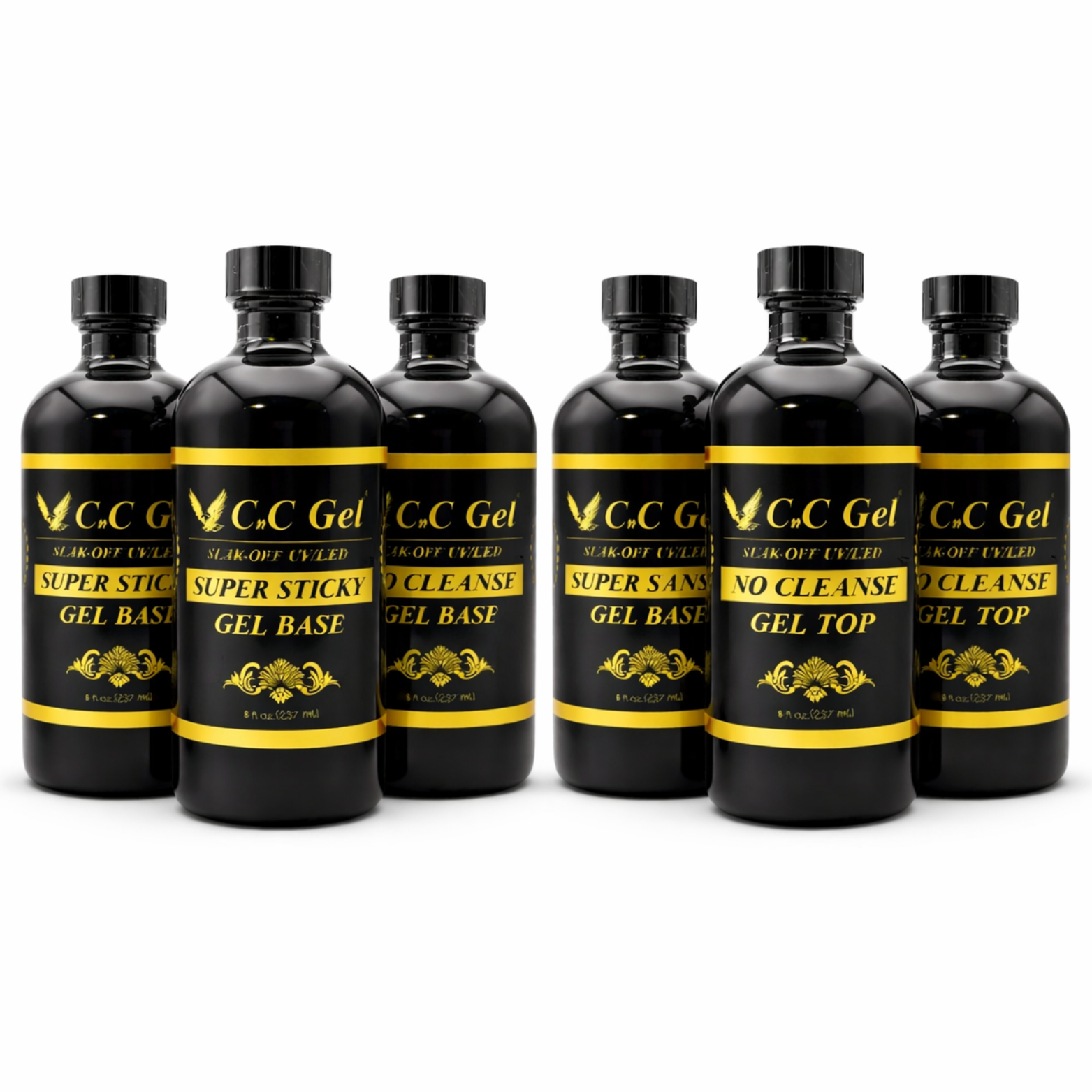CnC Gel Pro Max Salon Bundle – 3 Top Coat + 3 Base Coat (8oz Professional Size)