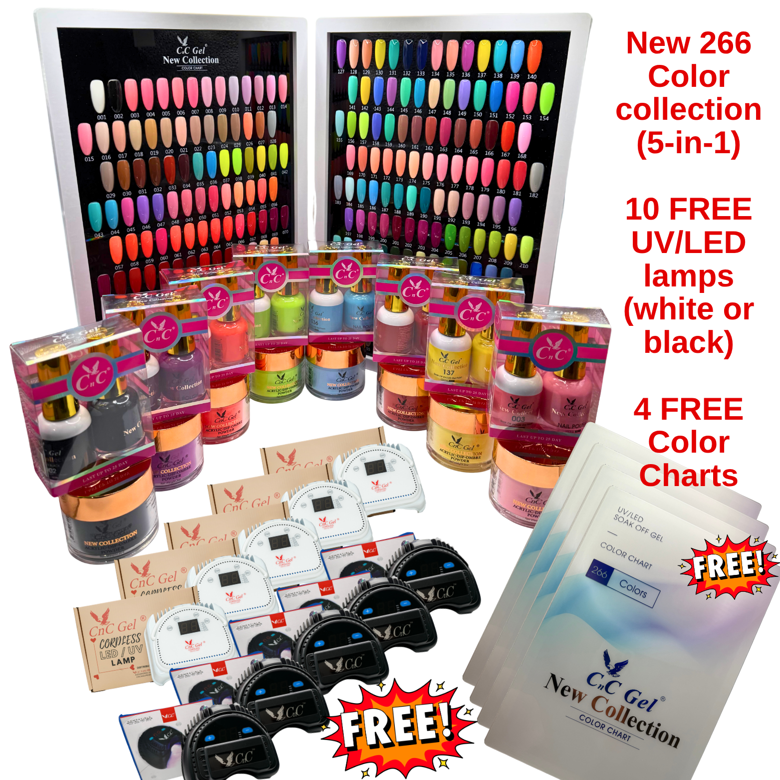 Easter Special: CnC Gel 266 New Collection 5-in-1 + 10 Free UV/LED Lamps + 4 Free Color Charts