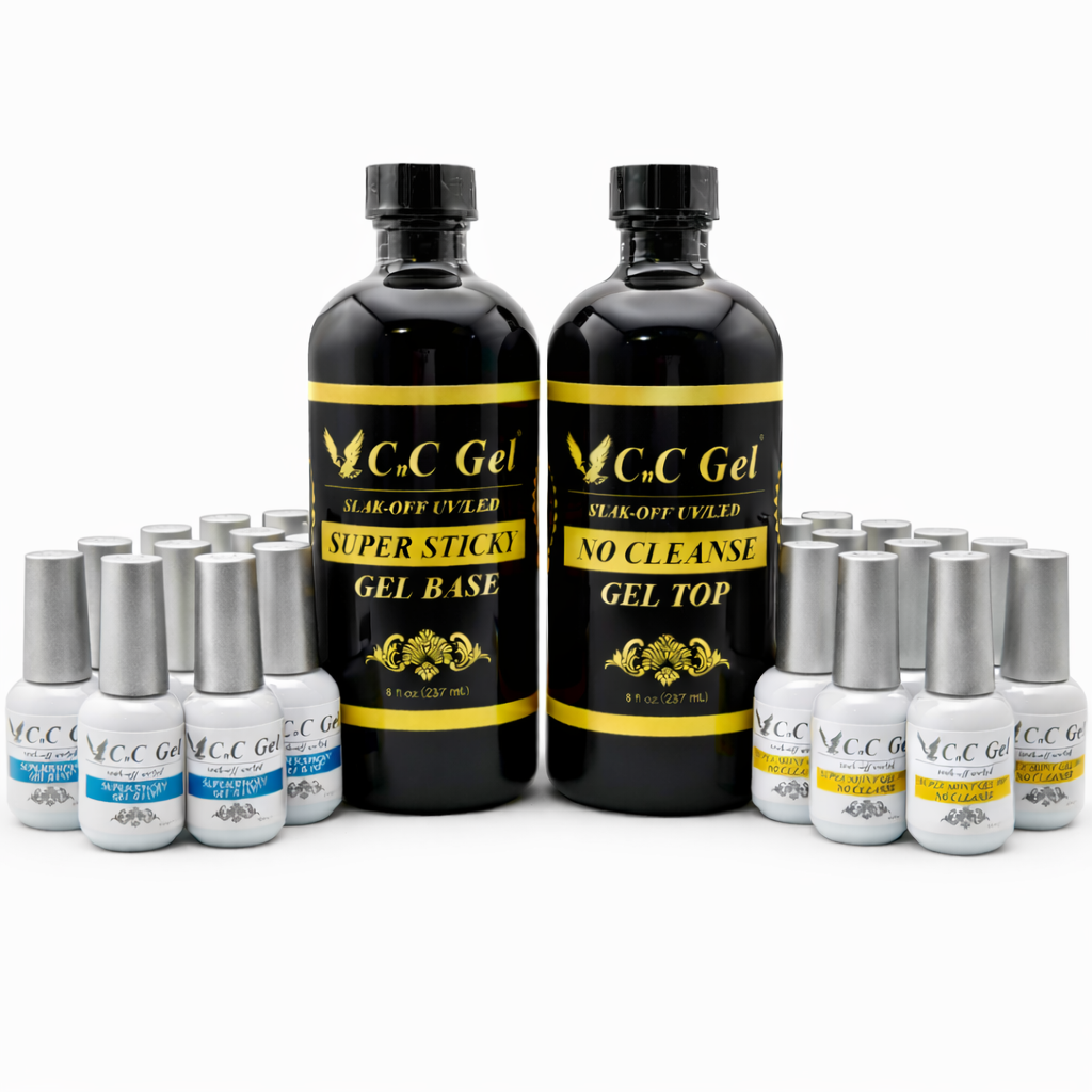 CnC Gel Ultimate Pro Salon Bundle – 8oz Base + 8oz Top + 24 Free Mini Bottles